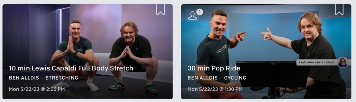 Lewis Capaldi classes on the Peloton platform.