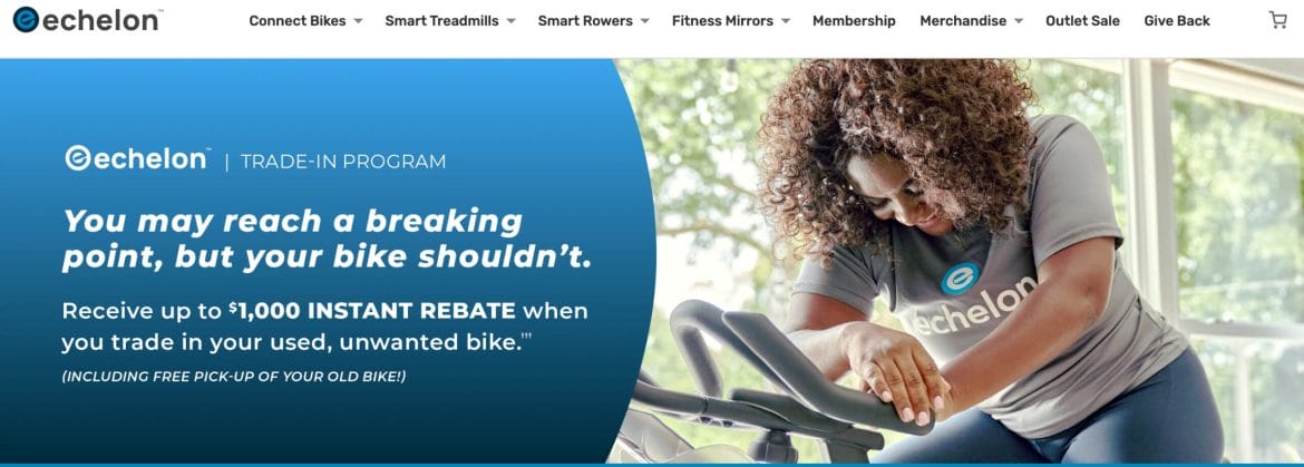 Echelon website promoting Peloton trade-in opportunity.