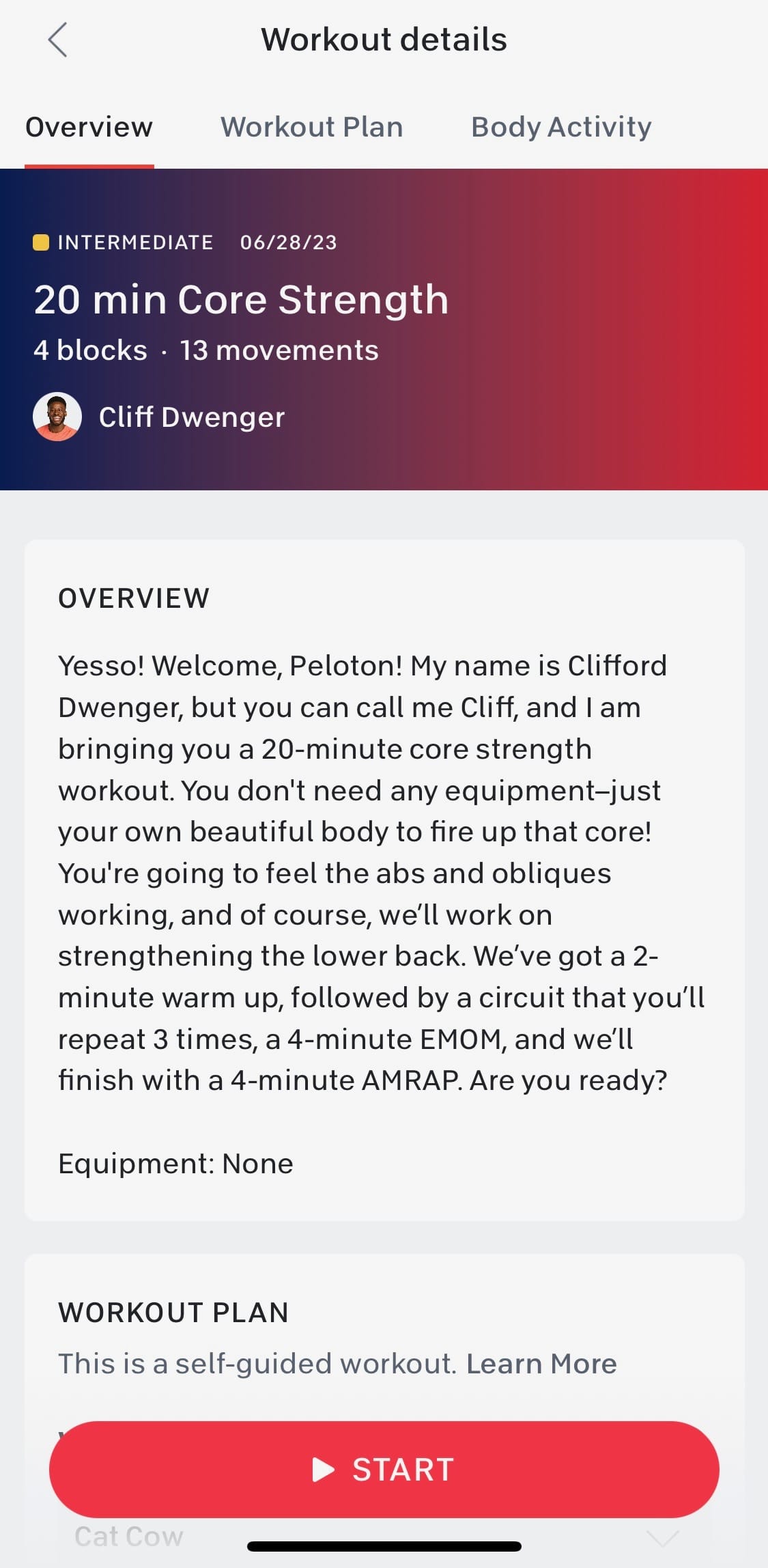 Peloton Gym self-guided workout with Cliff Dwenger.