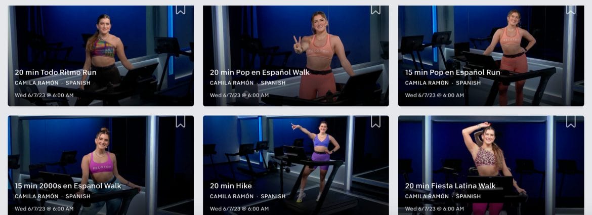 Spanish language Tread classes with Camila Ramón in Peloton on-demand library.