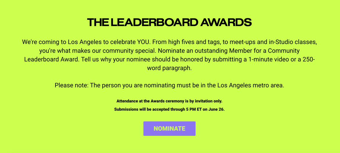 Peloton on Tour: Los Angeles leaderboard awards information.