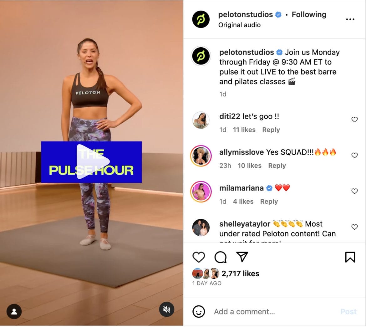 Peloton Power Hour announcement on Instagram.