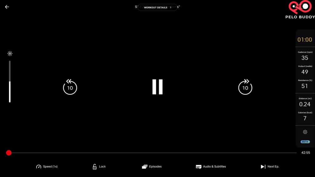 Controls for Netflix on a Peloton Bike, Tread, or Row.