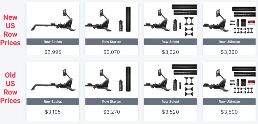 Price change for Peloton Row in the US.