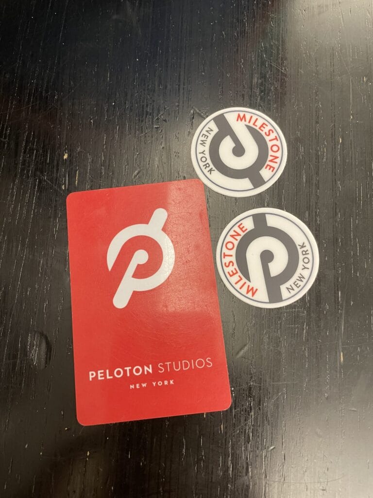 Milestone card & stickers to enter Peloton Studios New York.