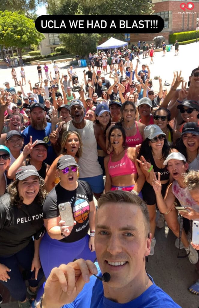 Group shot of everyone at the group workout on Peloton on Tour. Image credit @PelotonStudios.