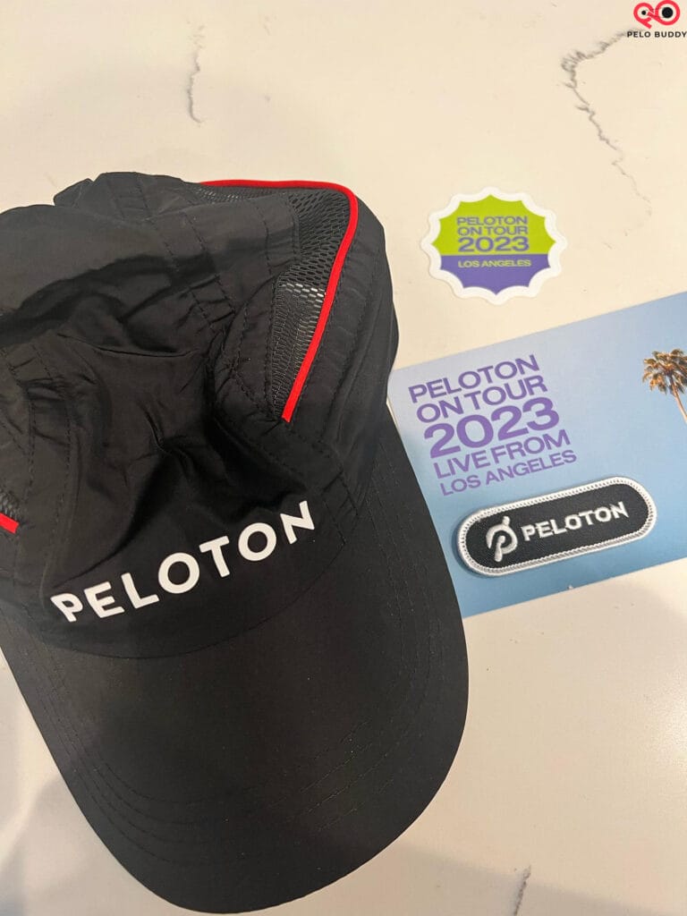 Free items given to Peloton backstage pass holders at the Peloton on Tour class taping.