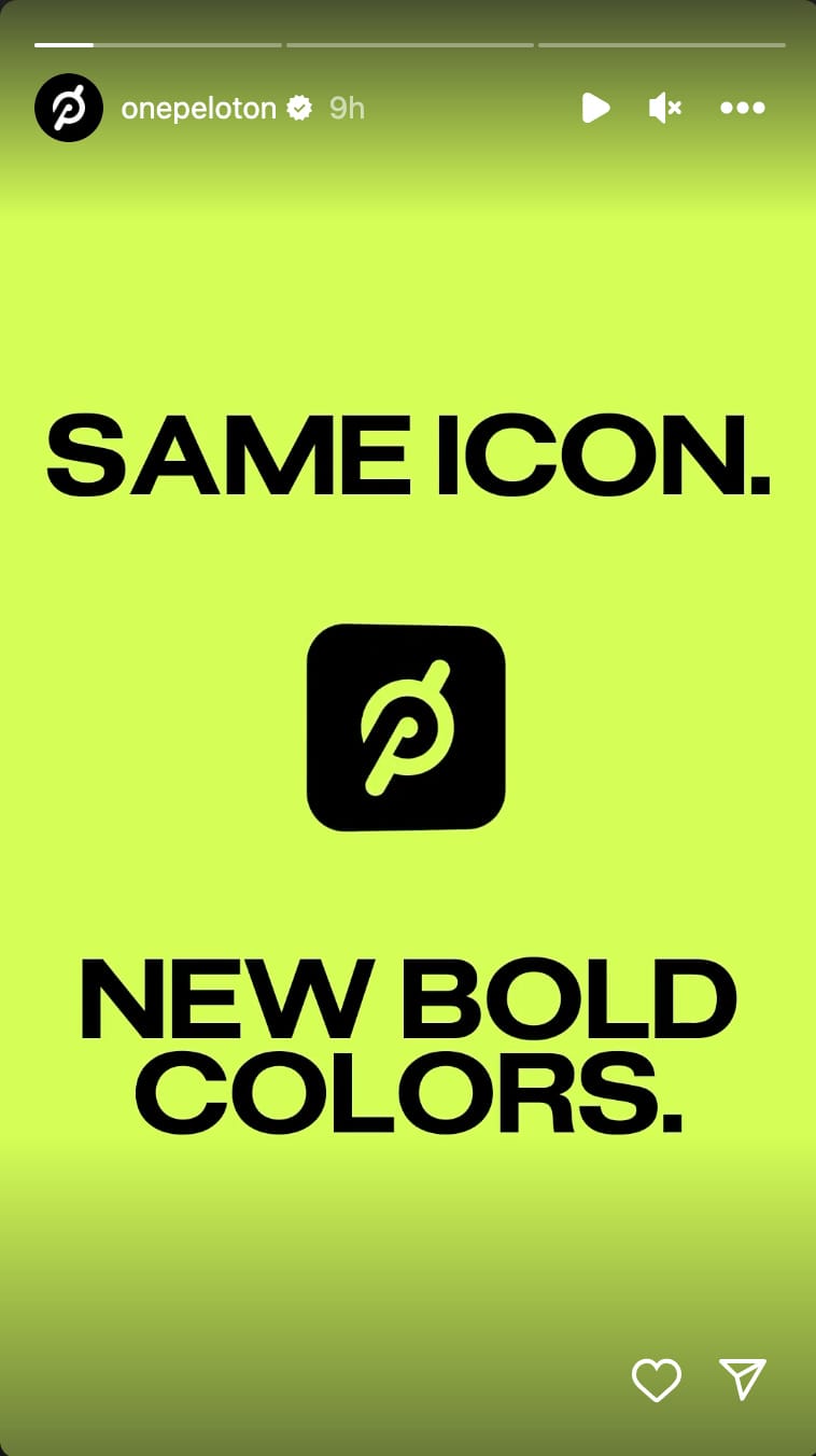 @OnePeloton Instagram story announcing new app color options.