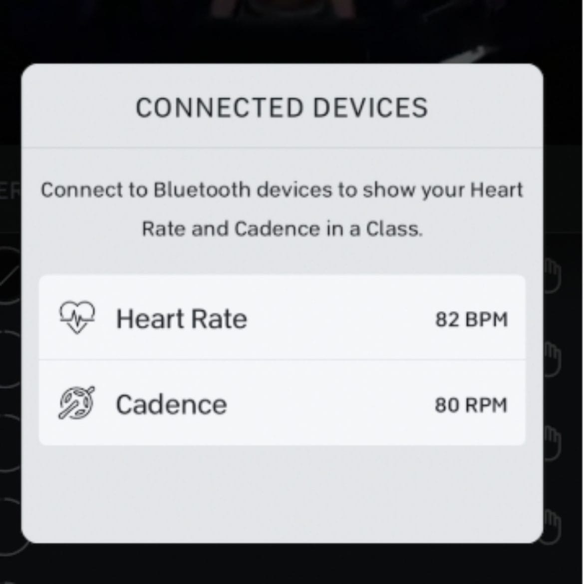 Cadence connection on Peloton app