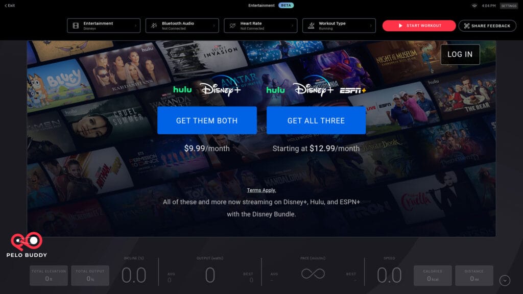 Login screen for Disney+ on Peloton Entertainment.