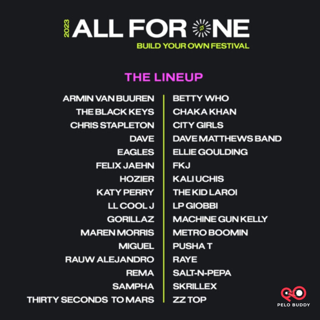 Peloton All For One Music Fest Lineup.