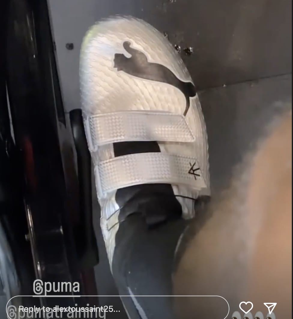 Sneak peek of Alex Toussaint's cycling shoe with PUMA. Photo credit Alex Toussaint's Instagram.