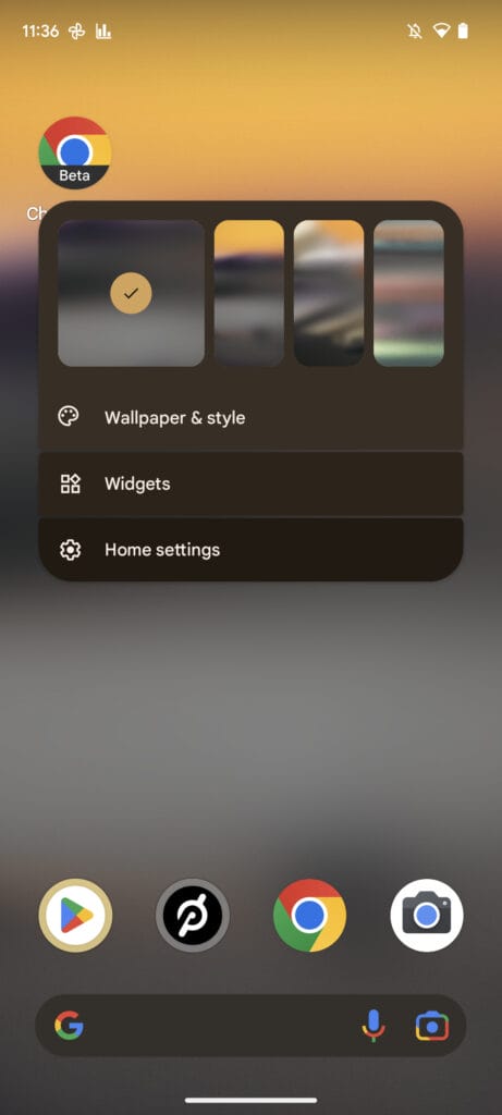 Adding a widget from the Android home screen.