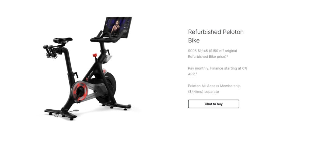 Details on the refurbished Peloton Bike for $995.