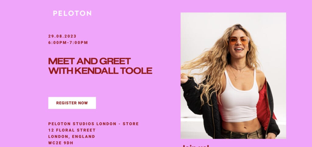 Meet & Greet with Kendall Toole at Peloton Studios London store.