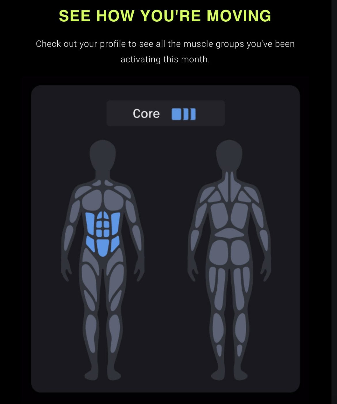 New body activity section in Peloton monthly recap email.