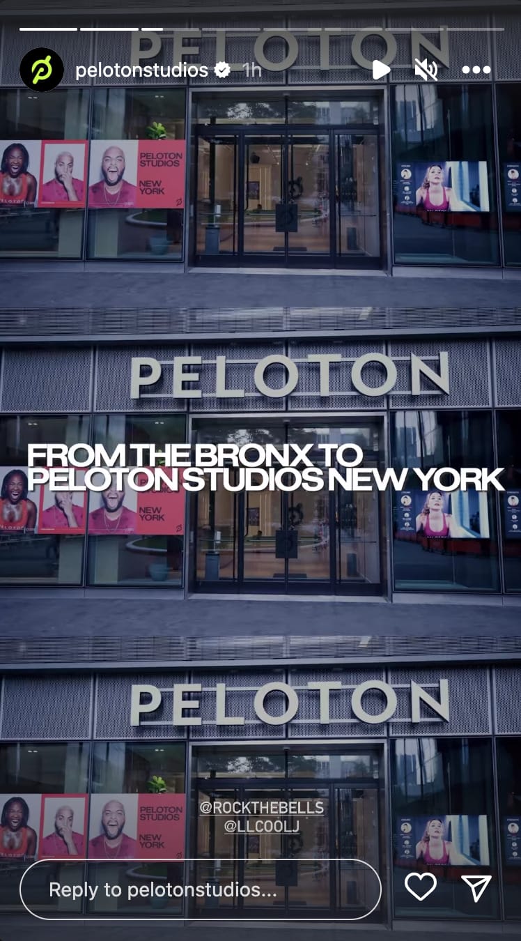 Peloton announcement regarding Rock the Bells collaboration. Image credit Peloton social media.