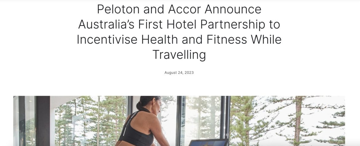 Peloton press release regarding new partnership with Accor in Australia.