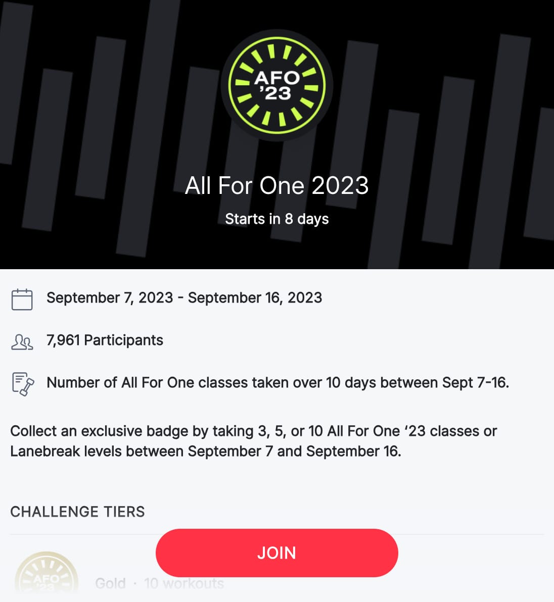 Peloton All for One 2023 Challenge