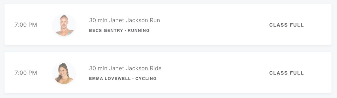 Janet Jackson Peloton classes added to studio booking site on August 31, 2023.