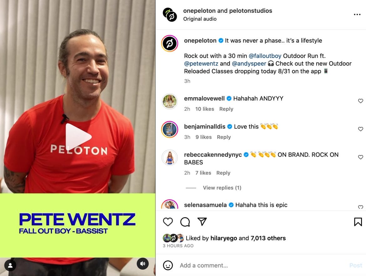 @PelotonStudios Instagram post about Pete Wentz and Andy Speer at Peloton Studios.