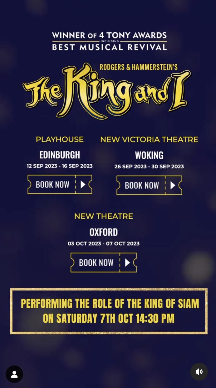 "The King and I" tour dates at which Sam will perform. Image credit Sam Yo's social media.