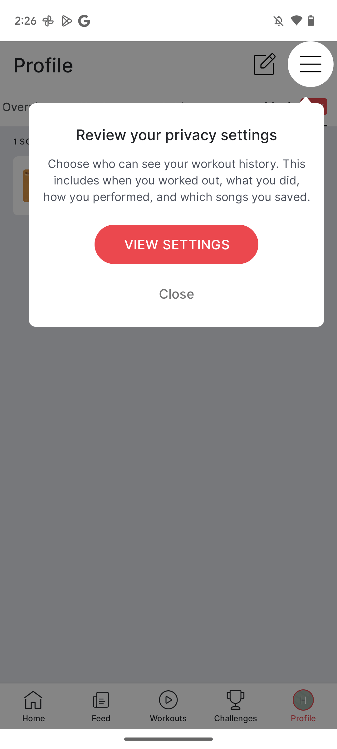 Privacy warning on Android app.