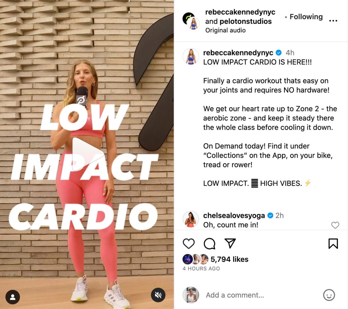 Rebecca Kennedy's Instagram post announcing Low Impact Cardio.