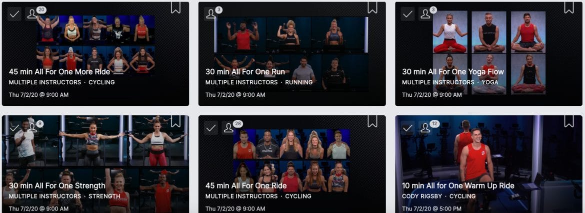 Peloton's 2020 All for One classes, which remain in the on-demand library after this week's class library maintenance.