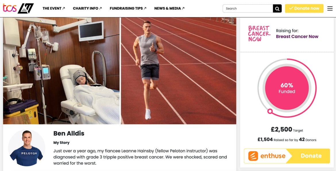 Ben's London Marathon fundraising page.