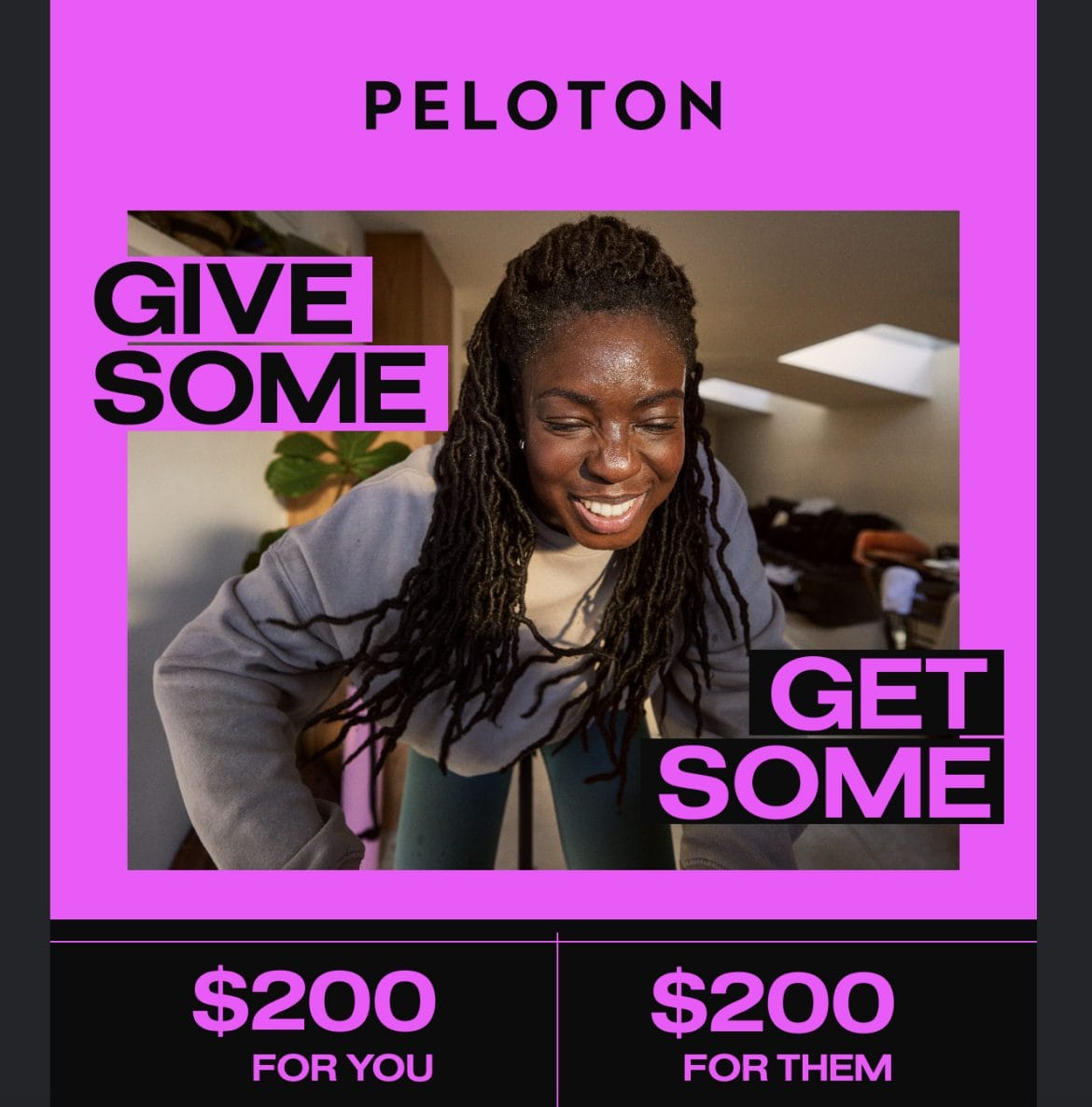 Peloton email advertising October 2023 referral bonus offer.