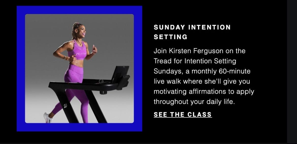 Monthly workouts to watch email highlighting Intention Setting classes.