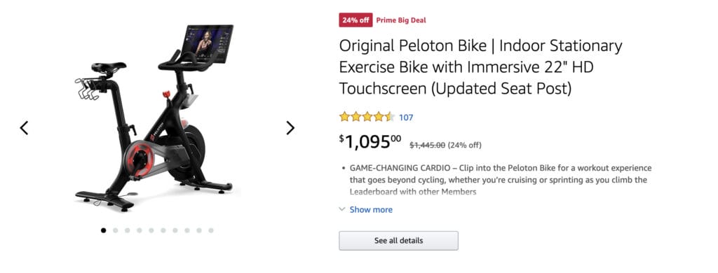 Discount on Peloton Bike on Amazon.