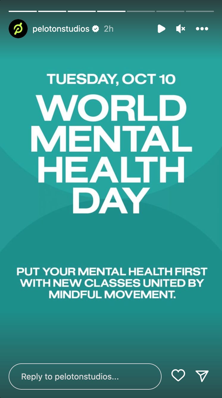 @PelotonStudios Instagram post announcing 2023 World Mental Health Day content.