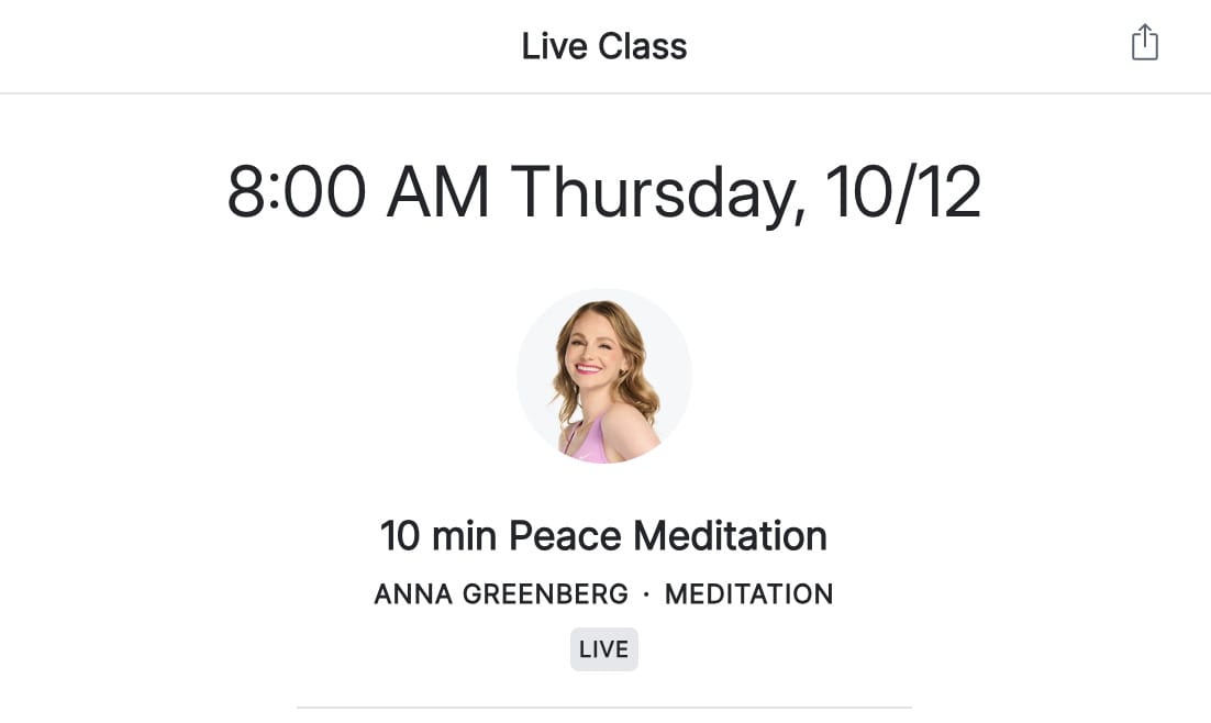10 min. Peace Meditation with Anna Greenberg on upcoming schedule for October 12, 2023.