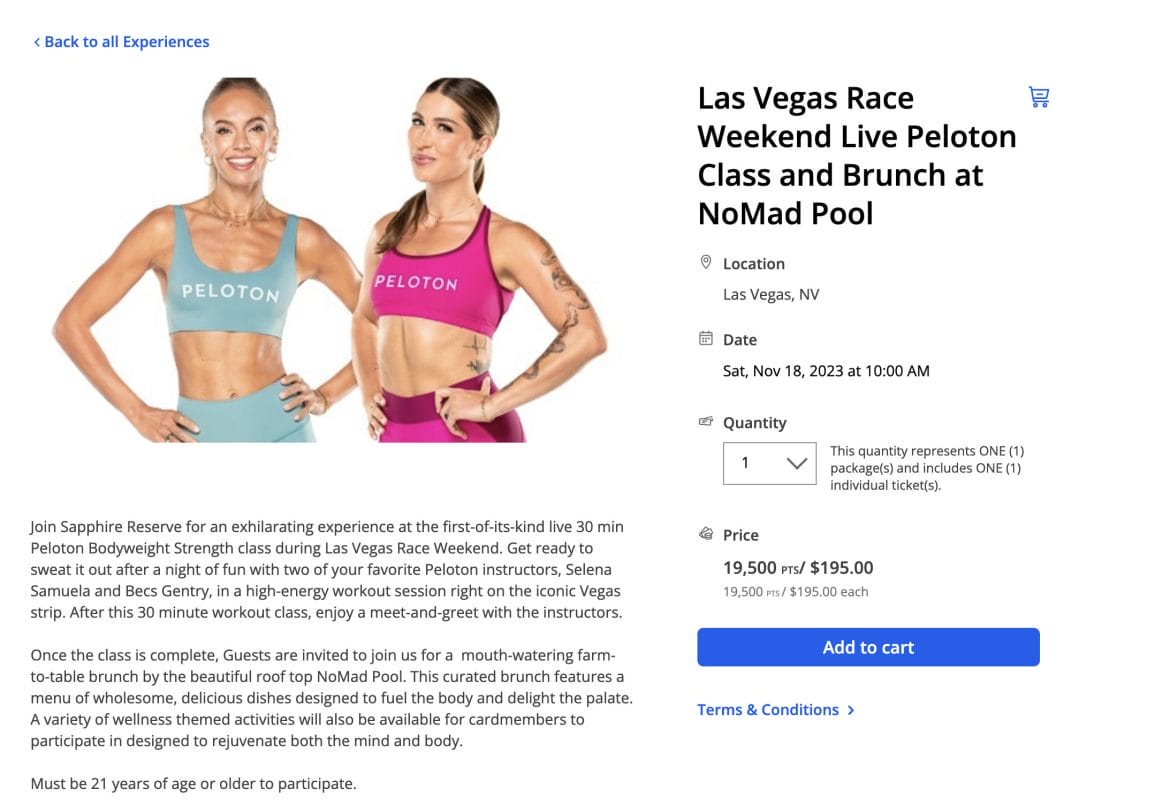 Chase Experiences Event: Las Vegas Race Weekend Live Peloton Class and Brunch at NoMad Pool