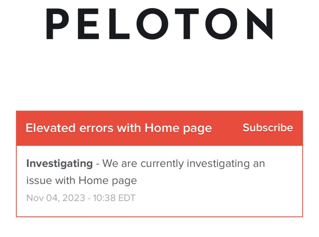 Peloton outage message on 11/4/23
