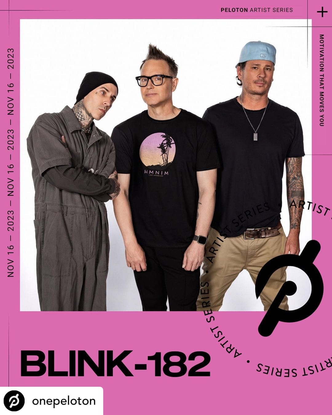 Blink-182 Peloton artist series classes. Image credit @onepeloton