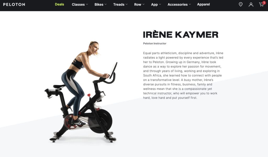 Irene Kaymer (Irene Scholz) listed as a Peloton instructor again on the website.
