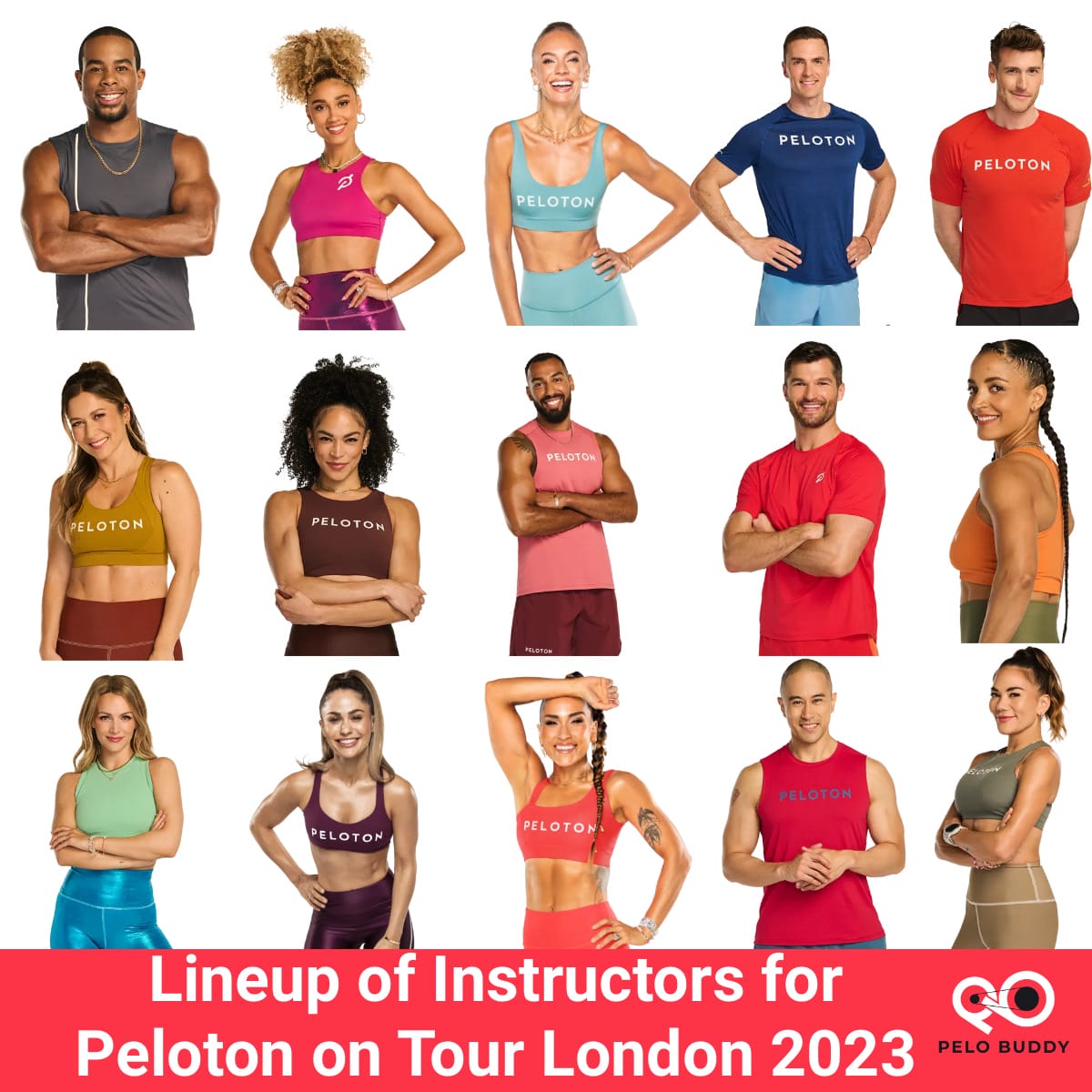 Lineup of Peloton instructors taking part in Peloton on Tour London 2023.