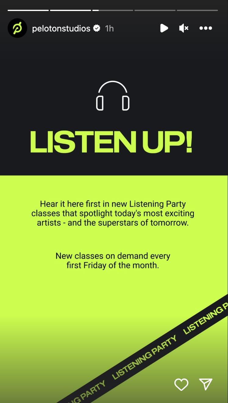 @PelotonStudios Instagram Story announcing the return of Listening Party.