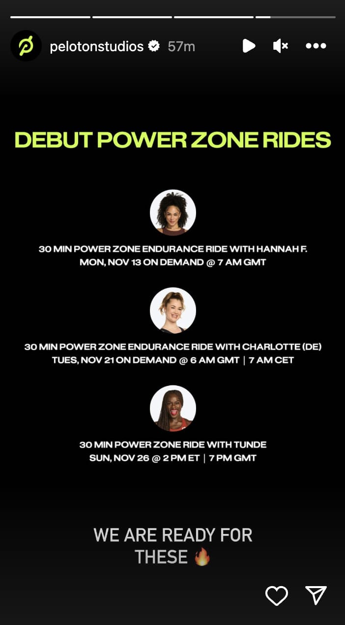 @PelotonStudios announcement about new Power Zone instructors. Image credit Peloton social media.