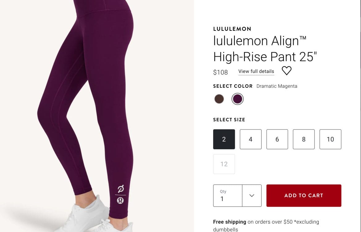 lululemon fast and free legging with Peloton Logo- size 10