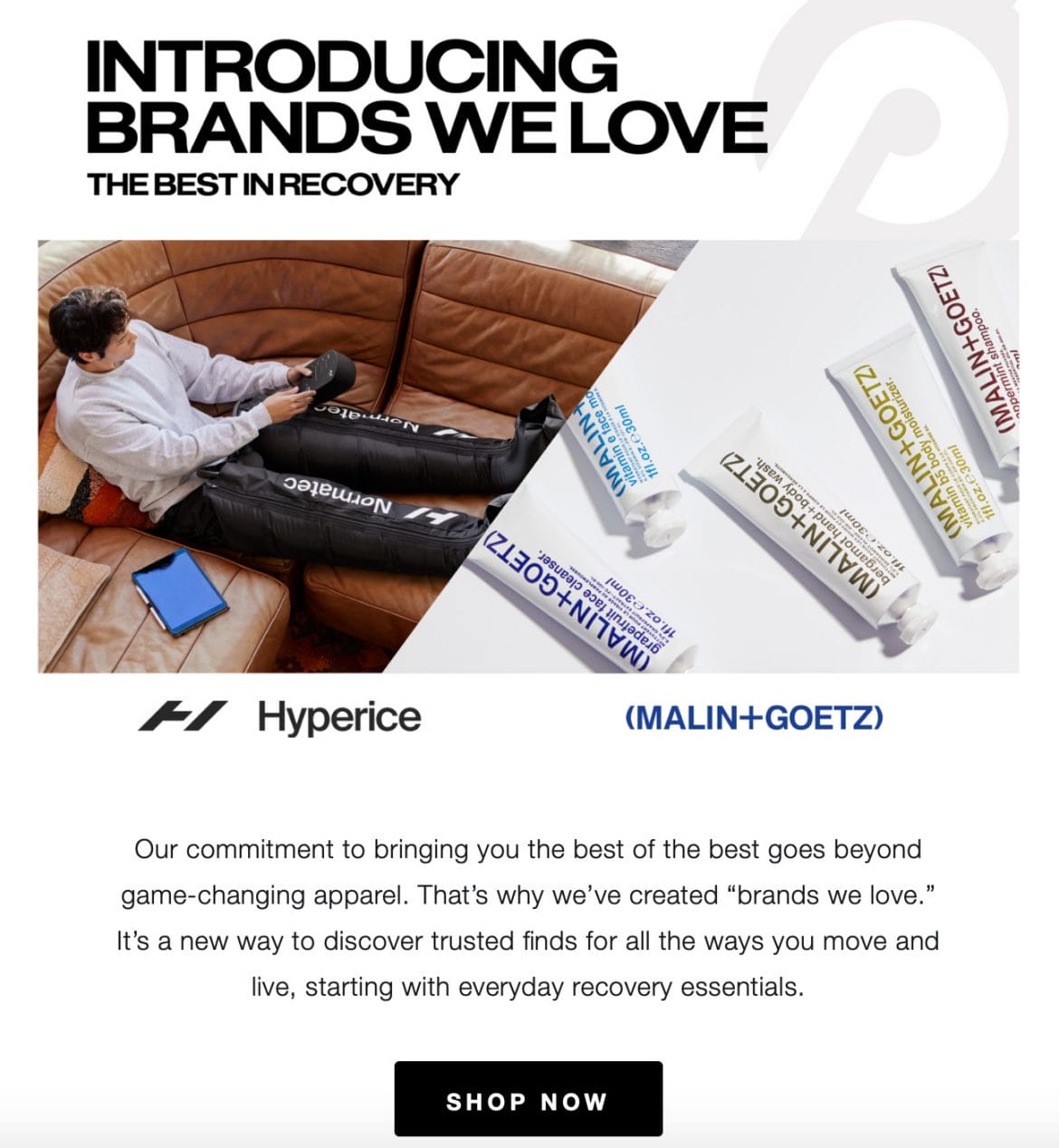 Peloton email to members about new "Brands We Love" page.