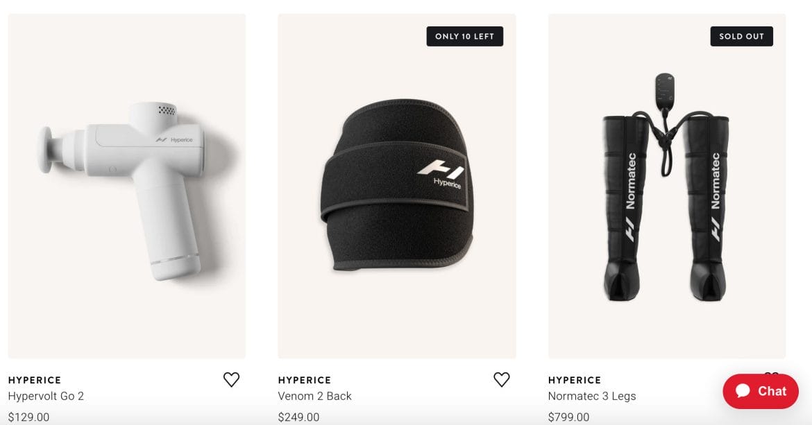 Hyperice products on Peloton Apparel website.