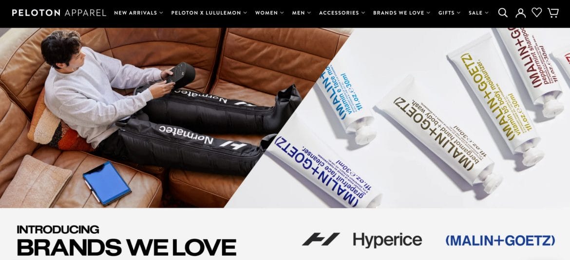 "Brands We Love" page on Peloton Apparel website.