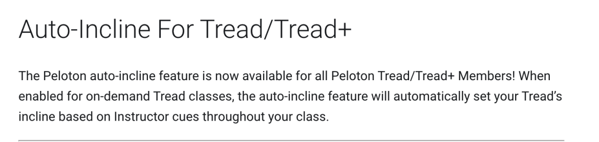 Auto-incline support page mentioning Tread+.