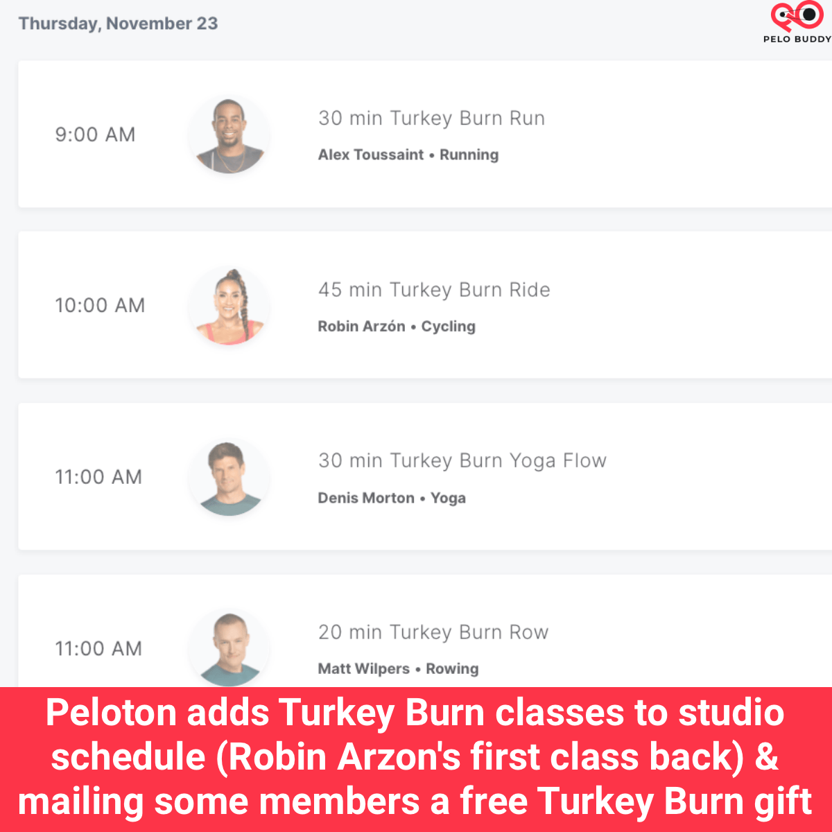 Peloton adds Turkey Burn classes to studio schedule (Robin Arzon's