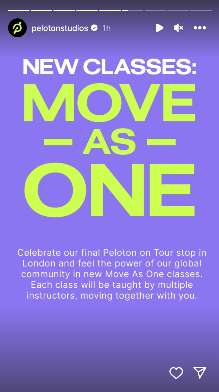 @PelotonStudios Instagram Story announcing Move as One class details.
