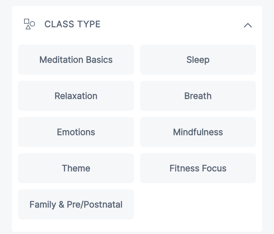 "Sleep" and "relaxation" filters separated within Peloton meditation modality.